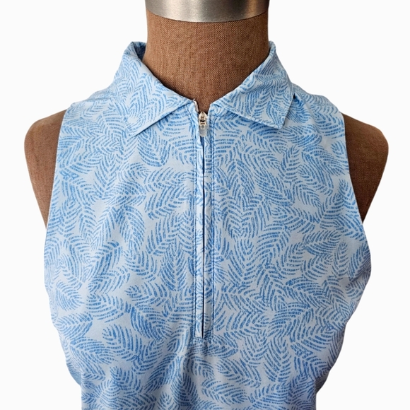 Peter Millar Crown Sport Carner Golf  Dress Cottage Blue Palm Frond Size Small - Picture 5 of 15